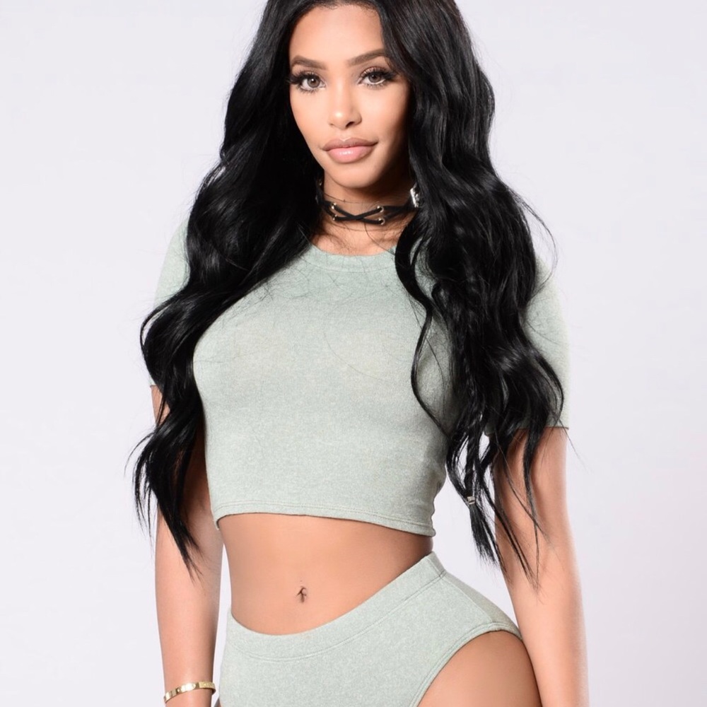 Fashion Nova Don’t Need A Man Crop Top Tee - Sage